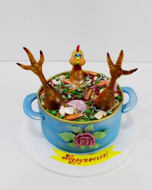 Праздничный торт Кастрюля с петухом